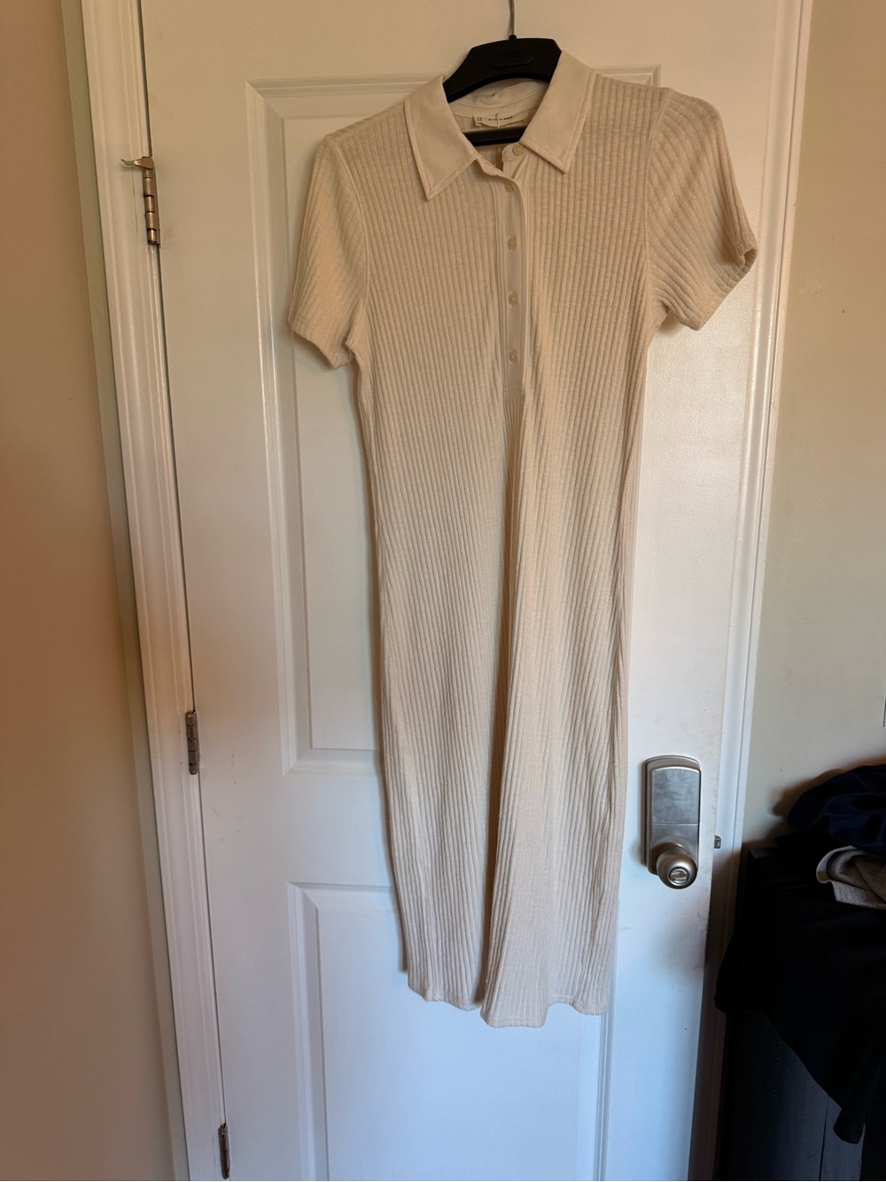 Everlane Cream Ribbed Polo Midi Dress